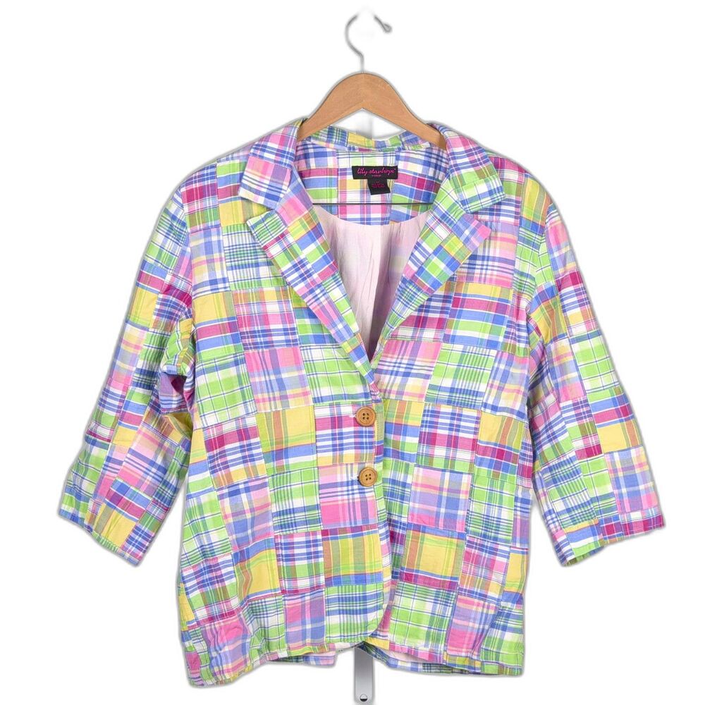 Lily Stanhope Women's Colorful Peppy Plaid Patchwork Blazer Size 1x